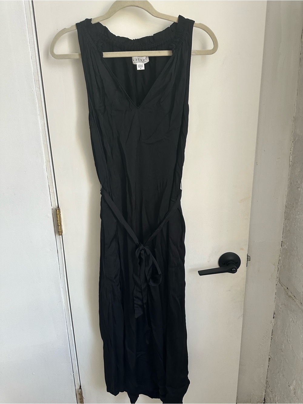 Velvet by Graham & Spencer Black Sleeveless Dress with Self-Tie Waist